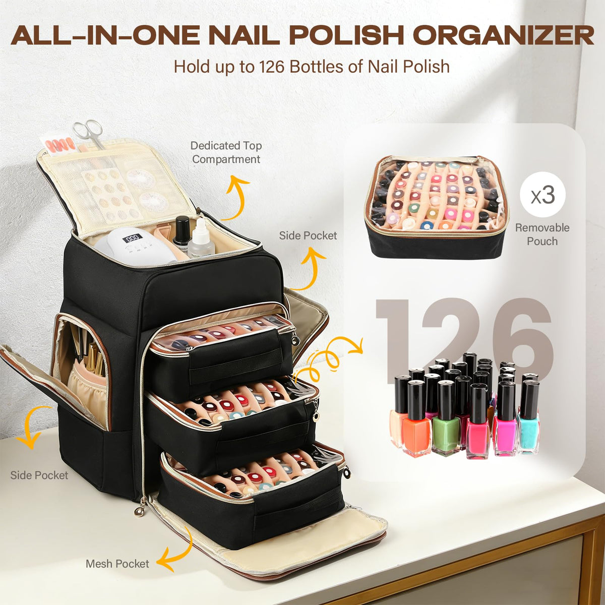 Bibiventa organizer highlights lamp compartment for on-site manicures