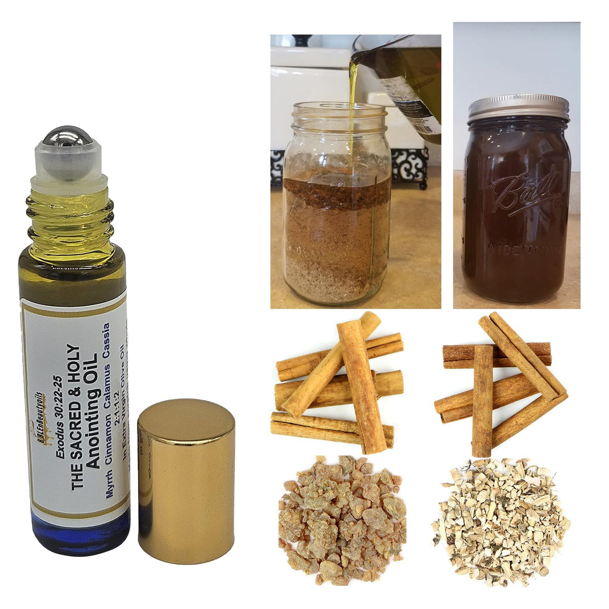 BIBLE N Beautyoils Exodus olive oil infusion bottle for sacred rituals.