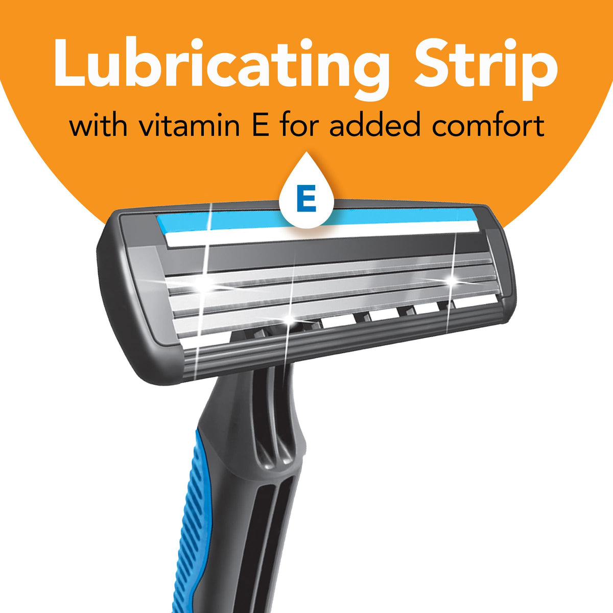 BIC Comfort 3 lubricating strip with aloe and vitamin E for smoother glide.