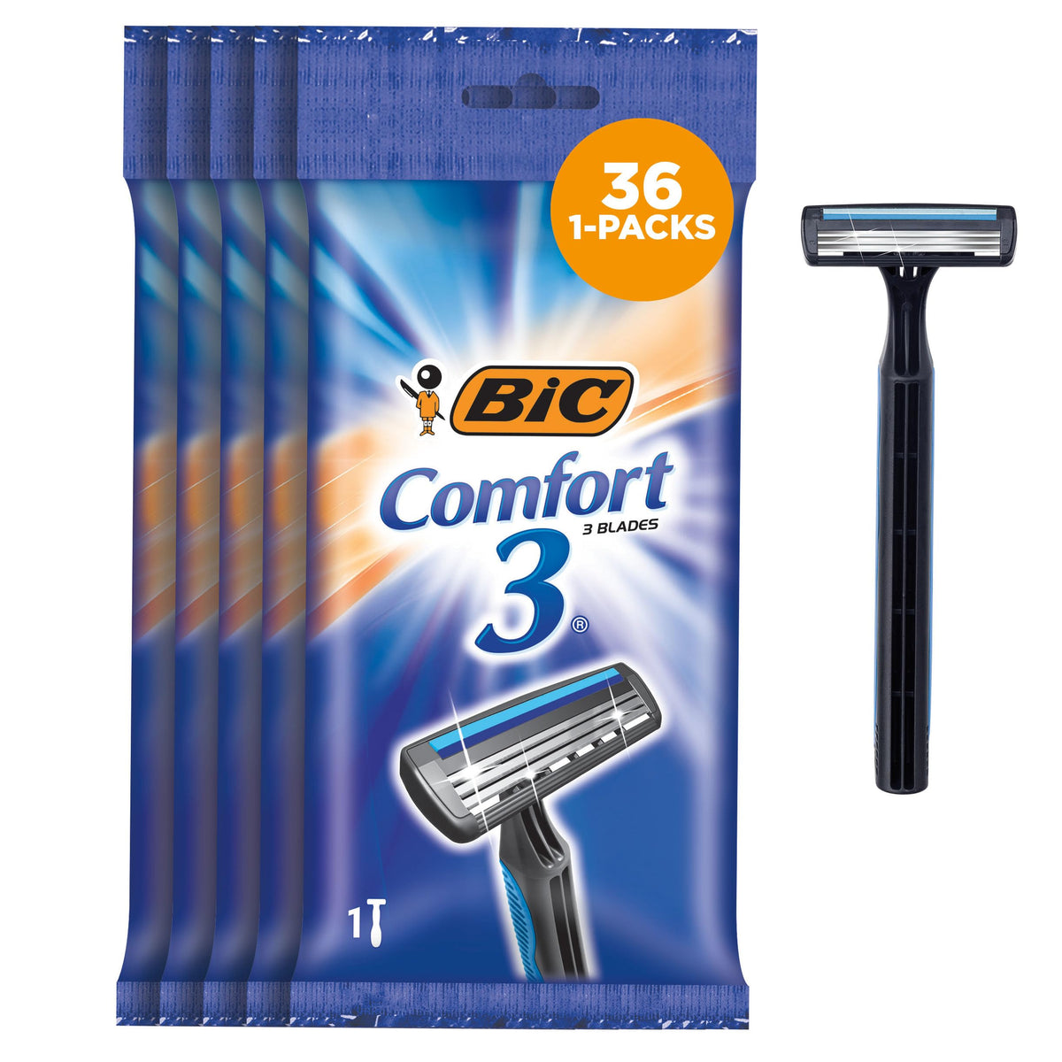 BIC Comfort 3 close-up of three blades for a close, comfortable shave.