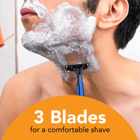 BIC Comfort 3 razor travel-ready with blade cover to protect blades on the go.