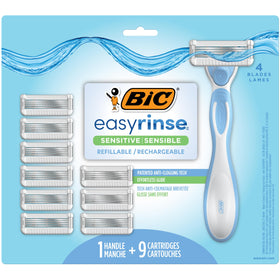 BIC EasyRinse Sensitive razor handle with ergonomic grip for a smooth shave.