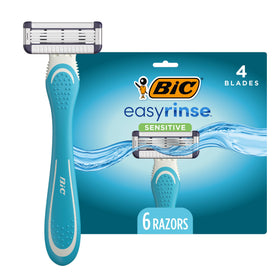 BIC EasyRinse Sensitive razor six-pack front view for up to 90 shaves
