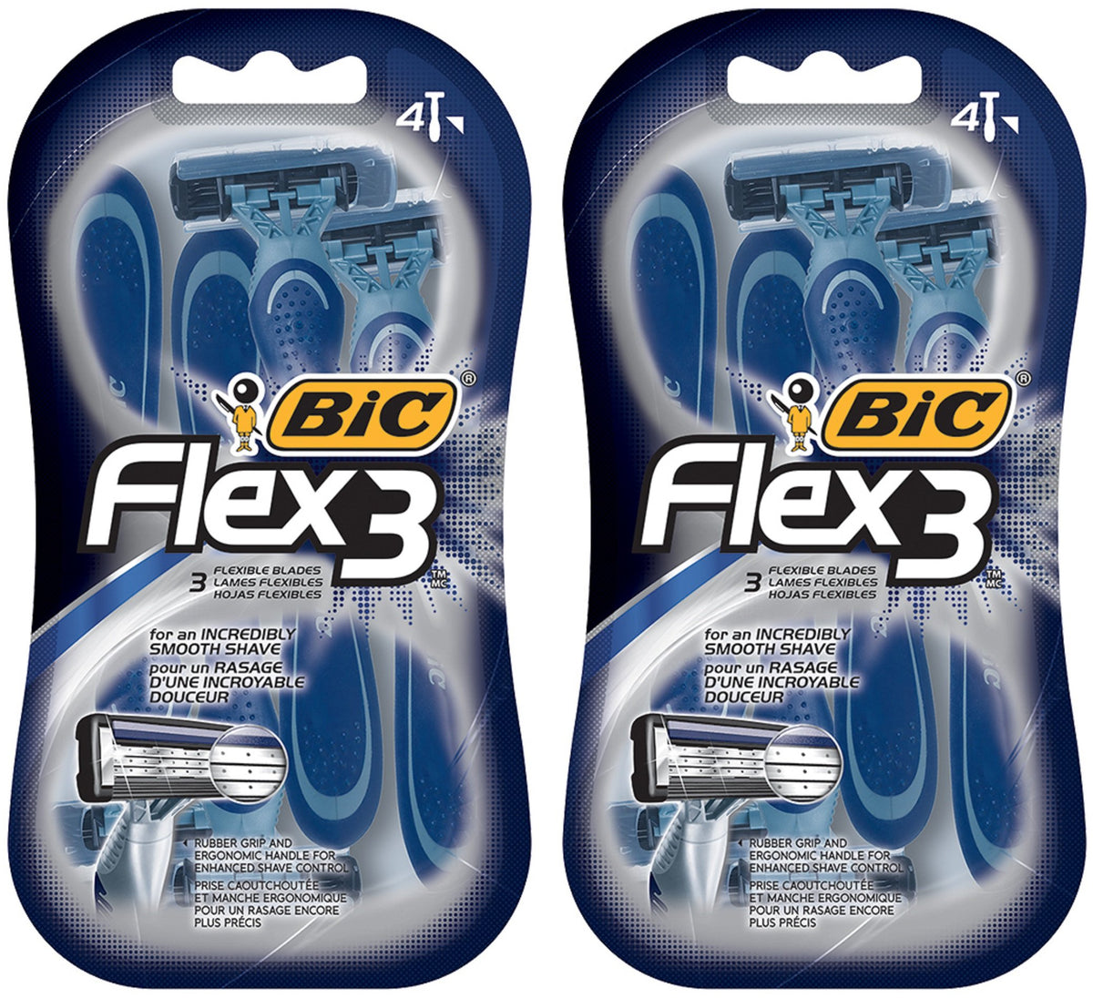 BIC Flex 3 men's shaver handle offers a secure grip for precise shaving.