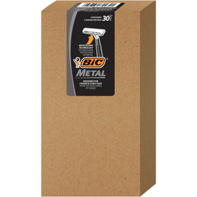BIC metal guard technology demonstrated for comfortable shave.