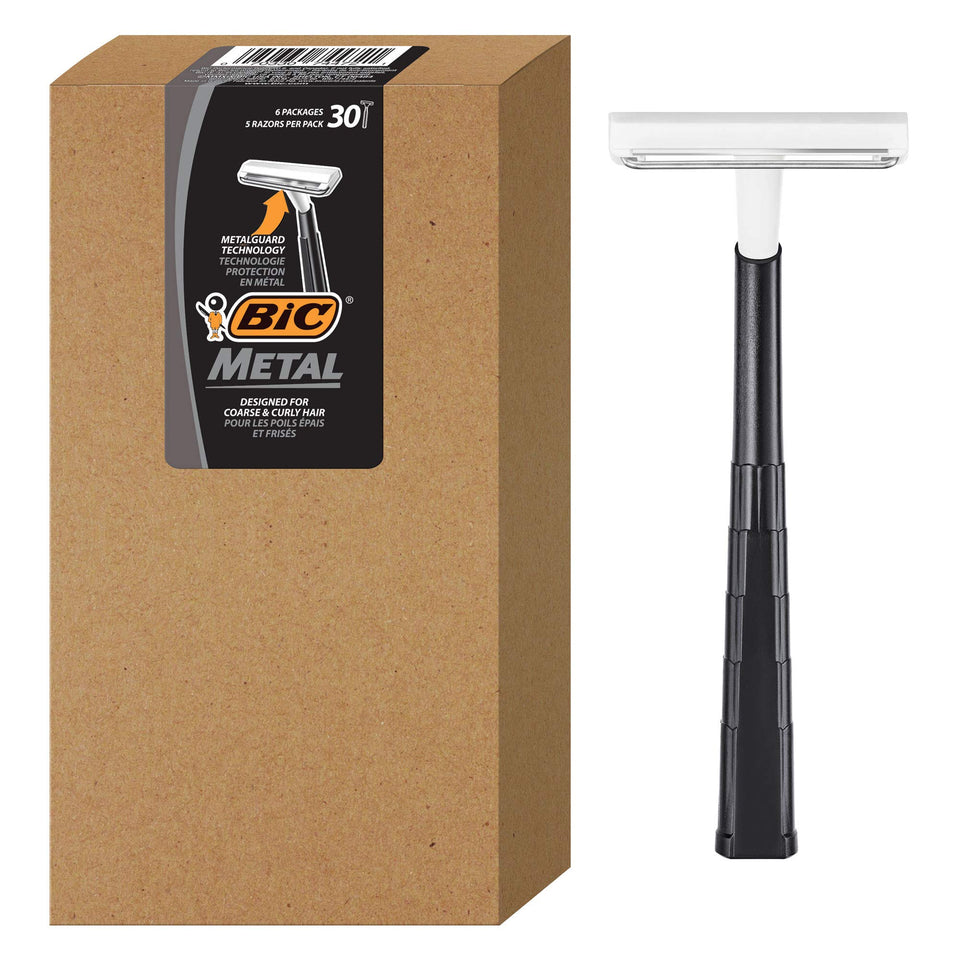 BIC metal razor head close-up for precise shaving.