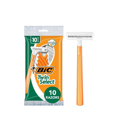 BIC Twin Select men's razors with two blades and grip-ready handle for a close shave.