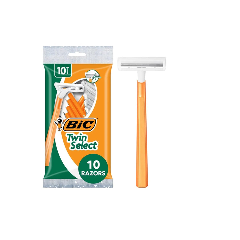 BIC Twin Select men's razors with two blades and grip-ready handle for a close shave.