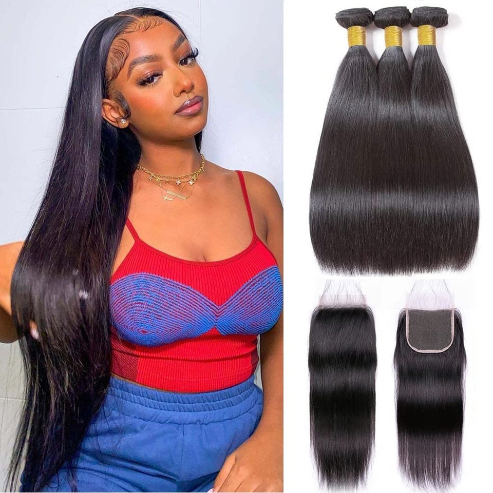 BICNGA 10A Brazilian straight hair bundles with closure for a full, natural look.