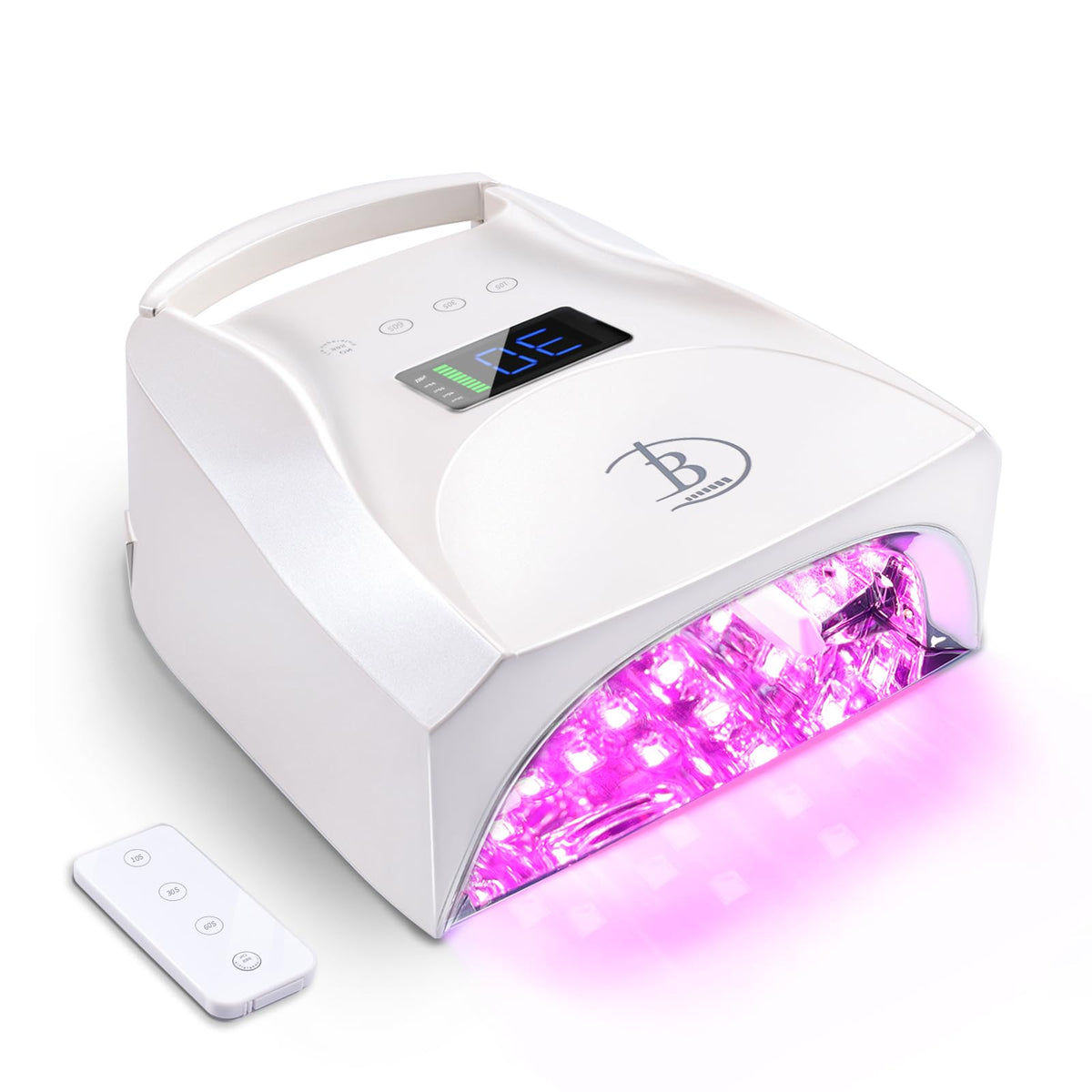 BIDUO 96W cordless nail lamp front view with bright LEDs for fast curing.