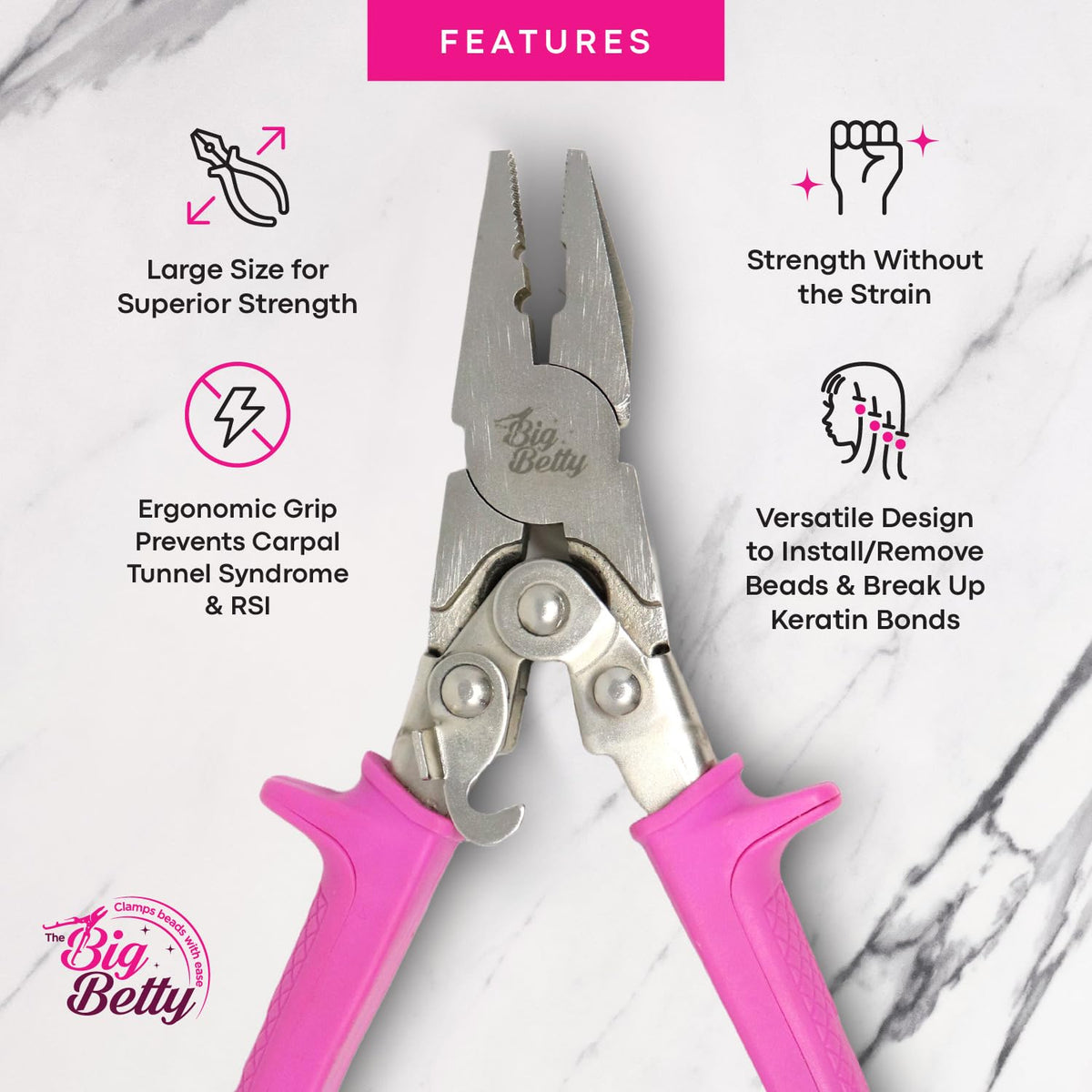 Big Betty heavy-duty keratin bond remover pliers built for tough bond removal