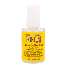Big Bondini brush-on nail glue for wraps secures nail wraps with quick-dry action.