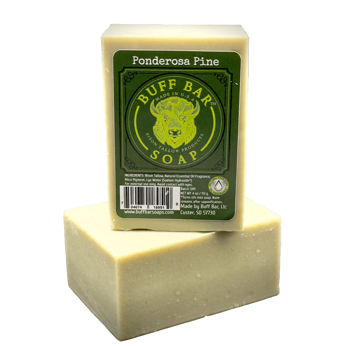 Big Crazy Buffalo Bison Tallow Buff Soap Bar with Ponderosa Pine for deep cleansing and hydration.