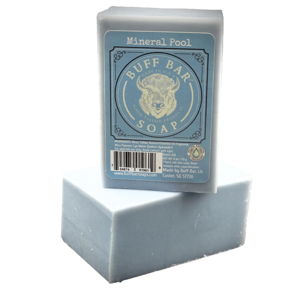 Big Crazy Buffalo bison tallow soap bar in mineral pool scent for gentle cleansing and hydration
