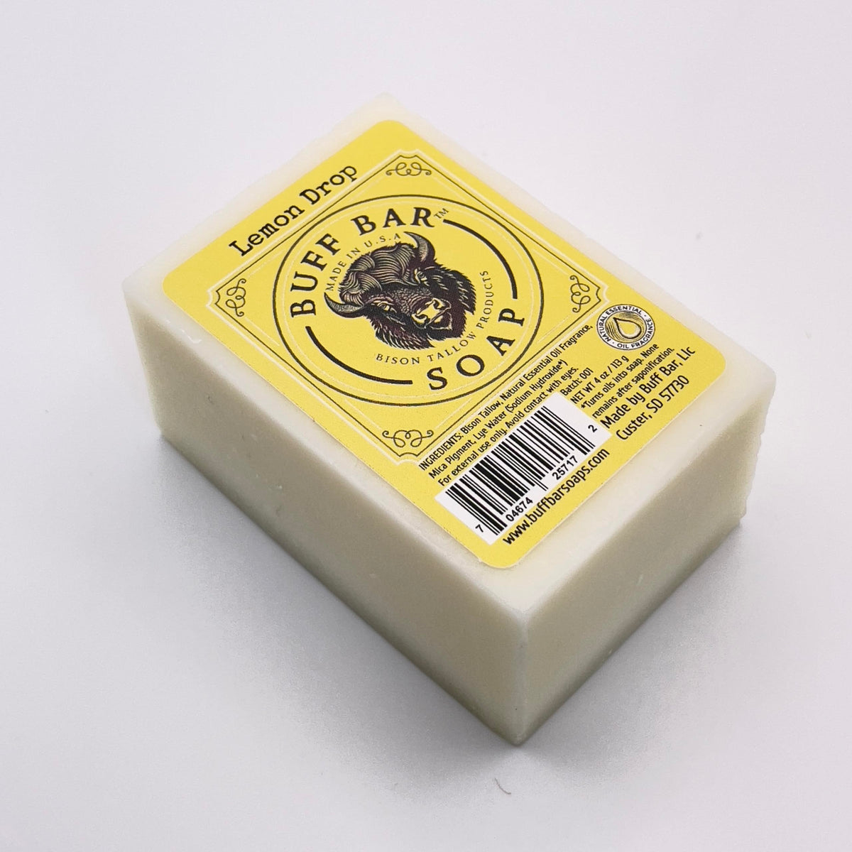 Close-up of Big Crazy Buffalo Lemon Drop soap texture showing tallow base.