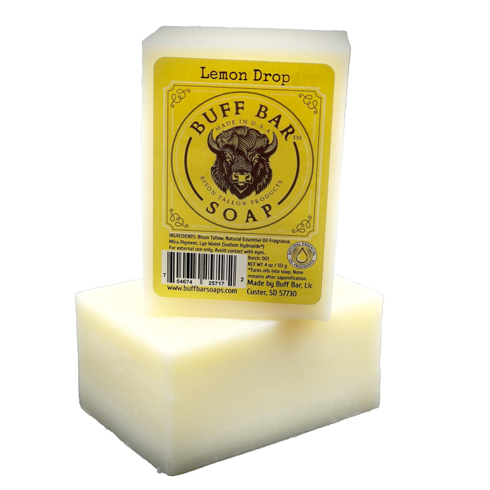 Big Crazy Buffalo Lemon Drop soap pack image, two bars, gentle cleansing for daily use.