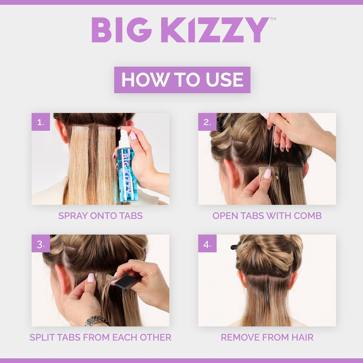 Big Kizzy Blue Bond Remover tape-in extension use shows versatile compatibility with major brands.