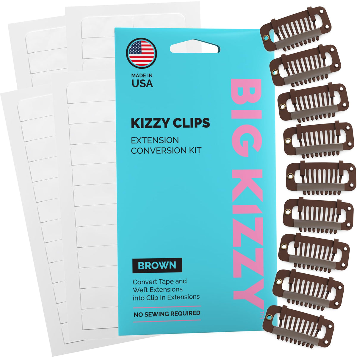 Big Kizzy DIY Clip-In Kit brown, complete for easy at-home conversion.