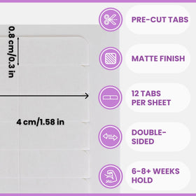 Close-up of Big Kizzy double-sided tape tab demonstrating secure application
