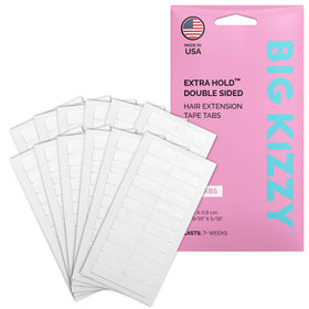 Big Kizzy extra hold tape tabs pack showing 144 tabs for long-lasting hold