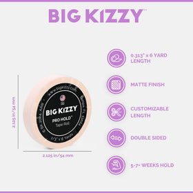 Big Kizzy hair extension tape roll made in USA with medical-grade adhesive for strong hold.