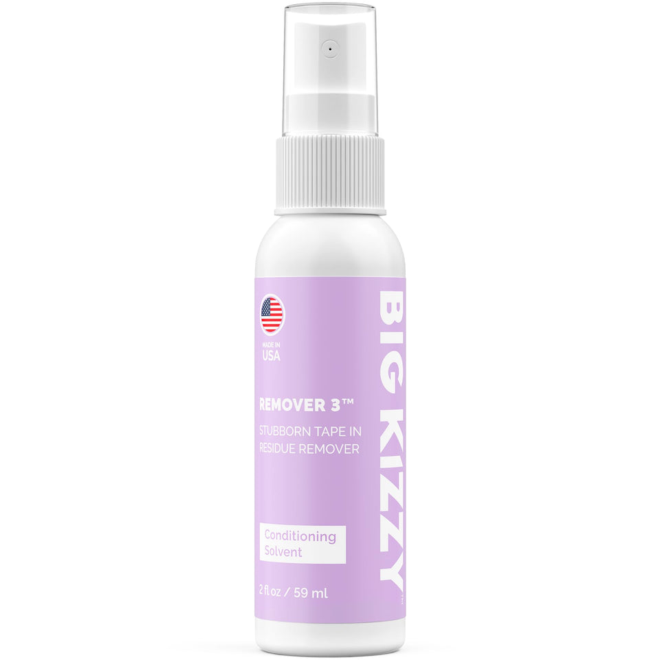Big Kizzy Remover 3 bottle pour for precise tape residue removal.
