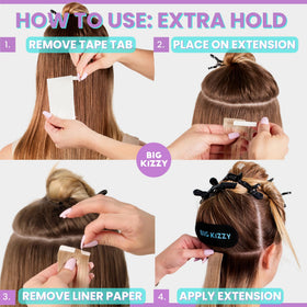 Tape-in extension application scene highlighting easy placement with Big Kizzy