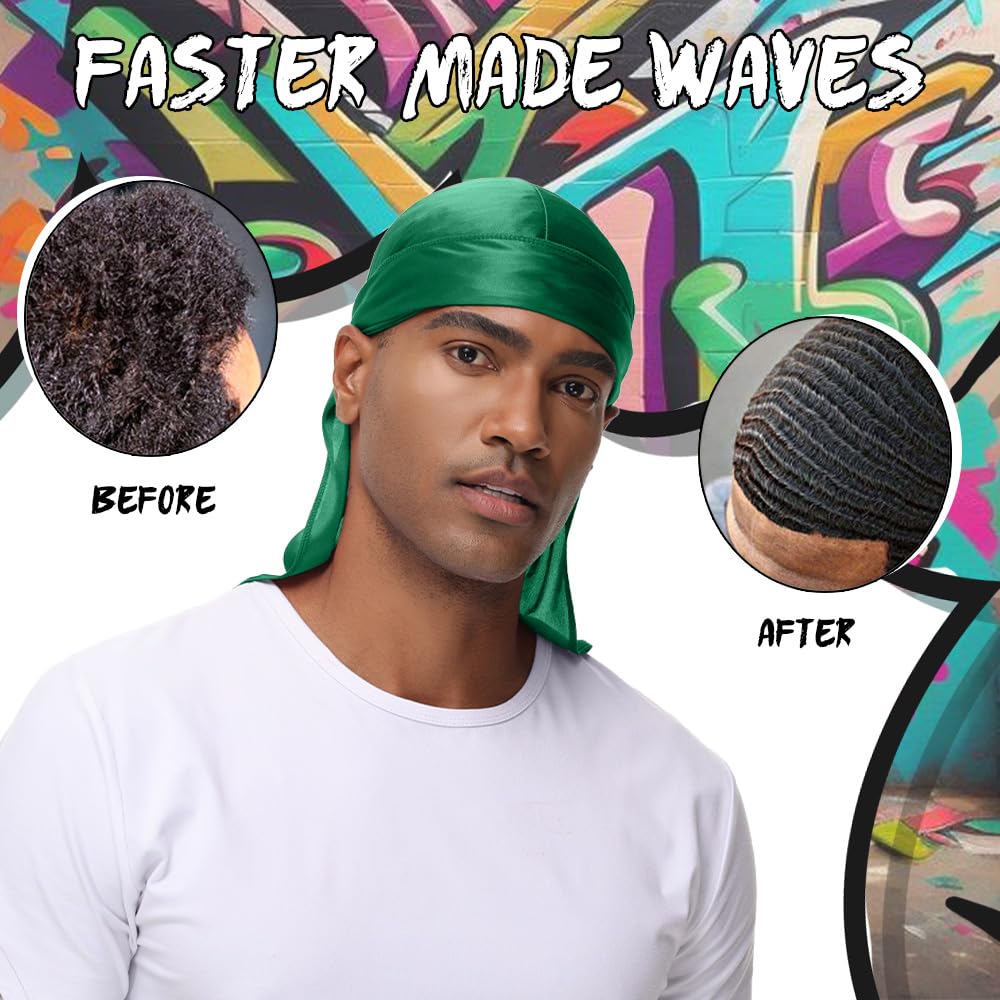 BigEddie silk durag with long tail and wide straps for secure waves.