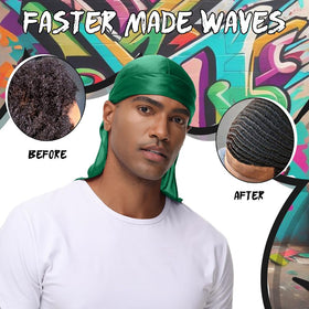 BigEddie silk durag with long tail and wide straps for secure waves.