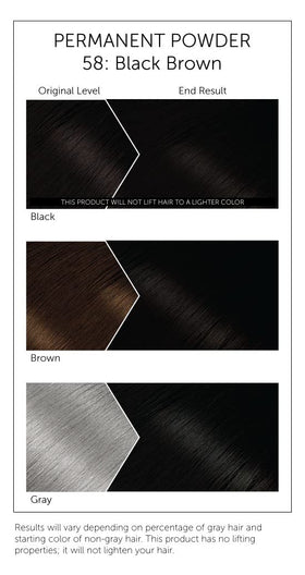 Bigen color swatch shows rich 58 Black Brown shade.