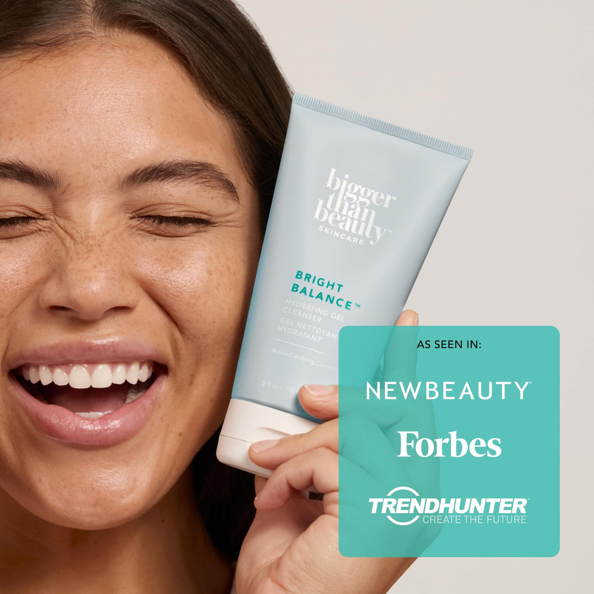 Tropical extracts imagery suggesting hydration and brightening benefits