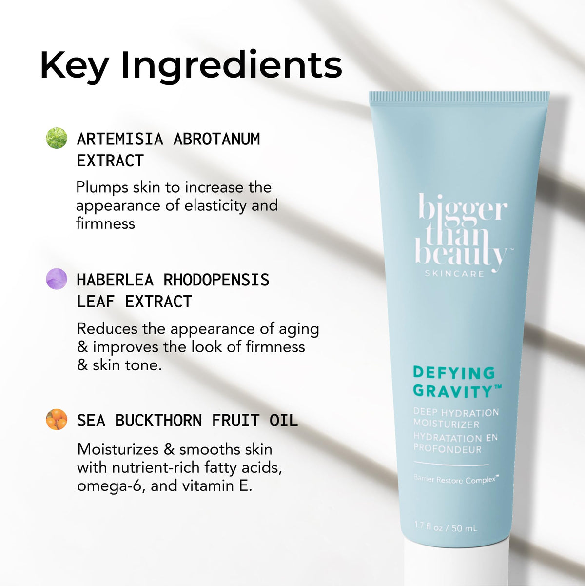 Bigger Than Beauty Defying Gravity applying gel-cream to the skin for day or night use