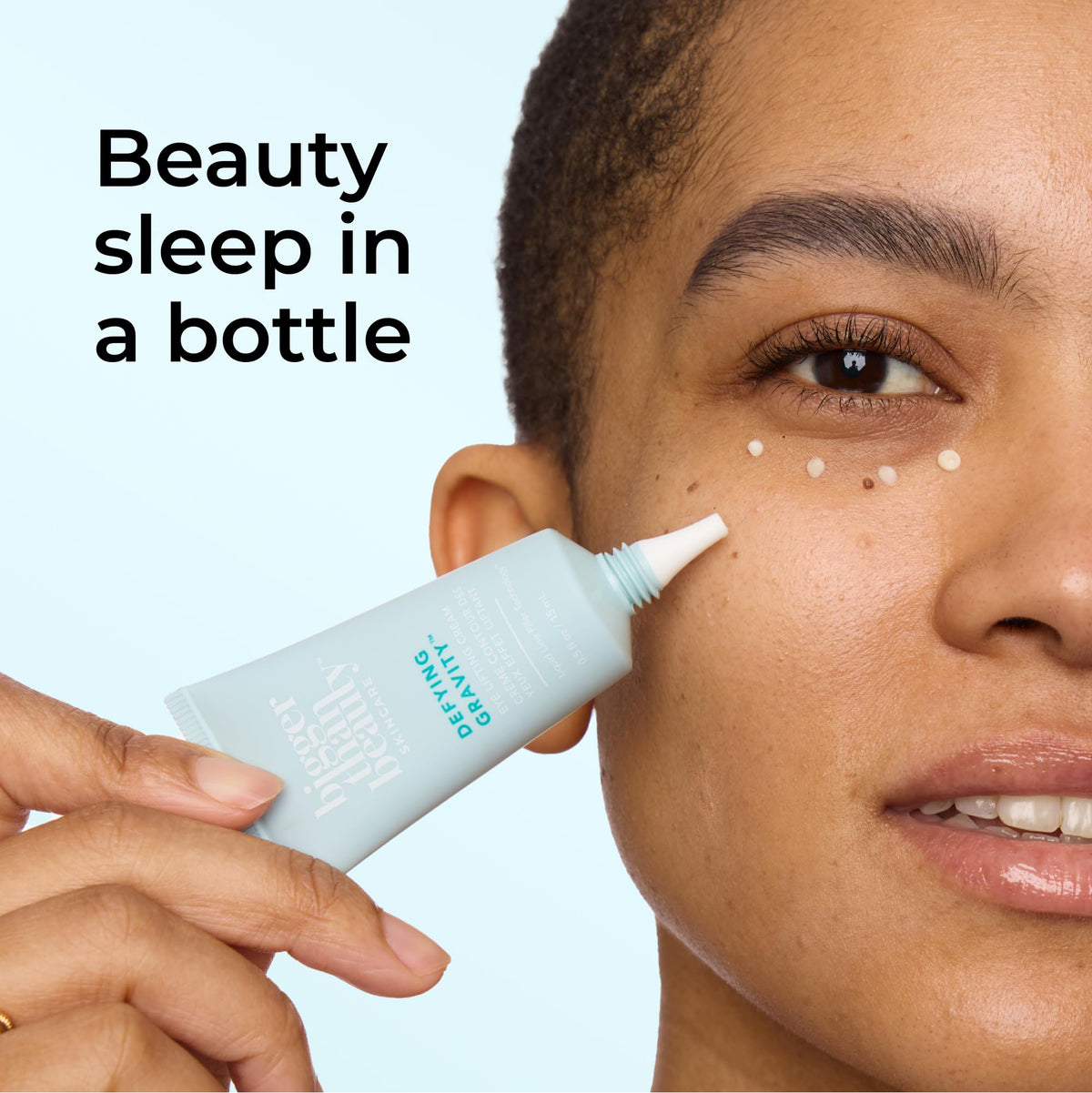 Defying Gravity eye cream applied around the eye for 360º coverage