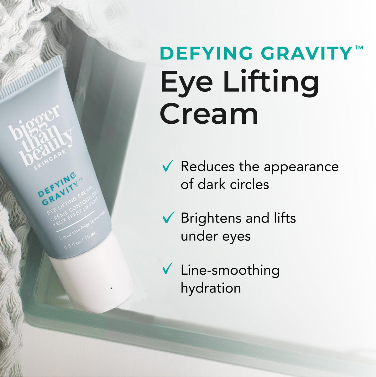 Silky texture of Bigger Than Beauty Defying Gravity eye cream ready for quick absorption