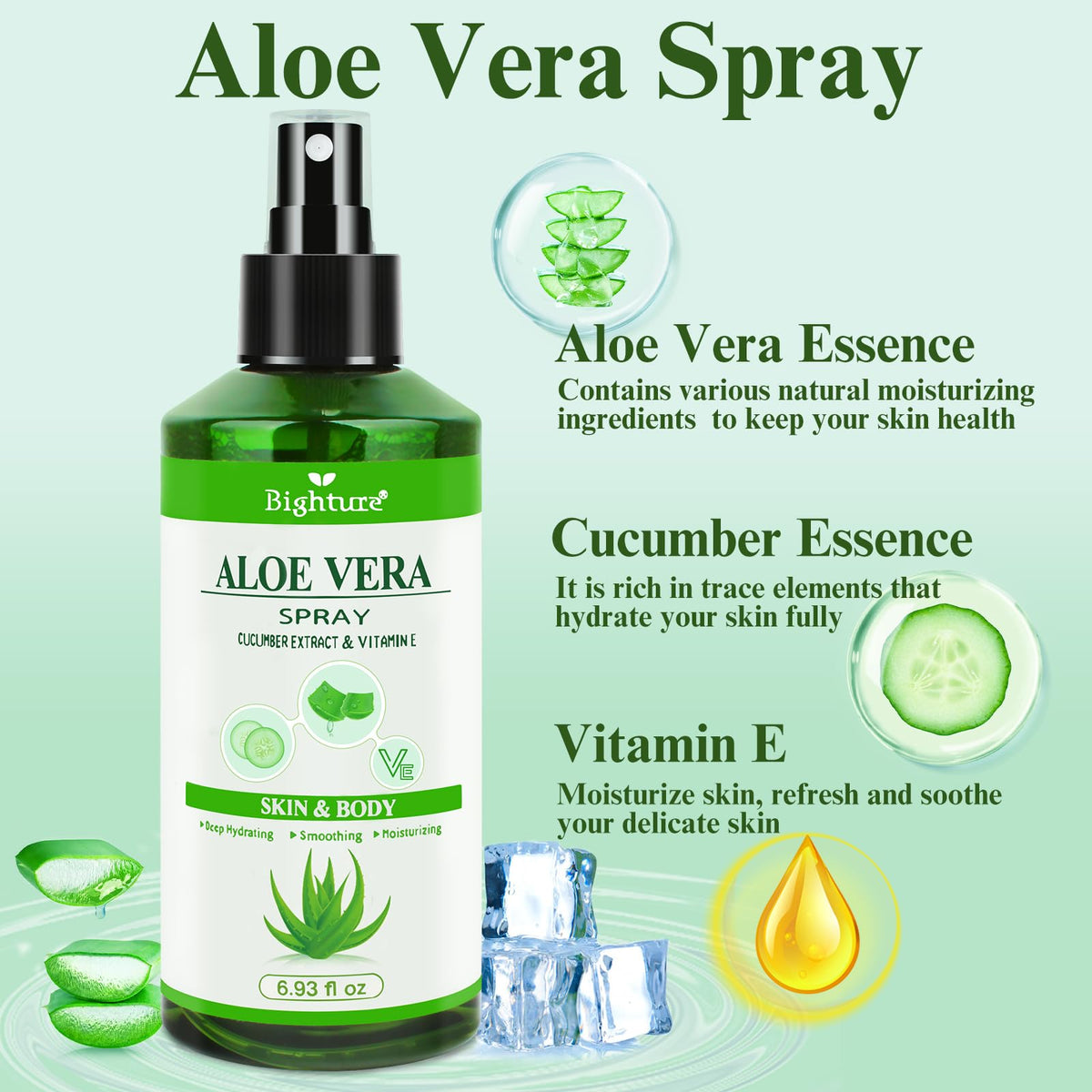BIGHTURE Aloe Vera Spray mist demonstrates fast absorption into skin