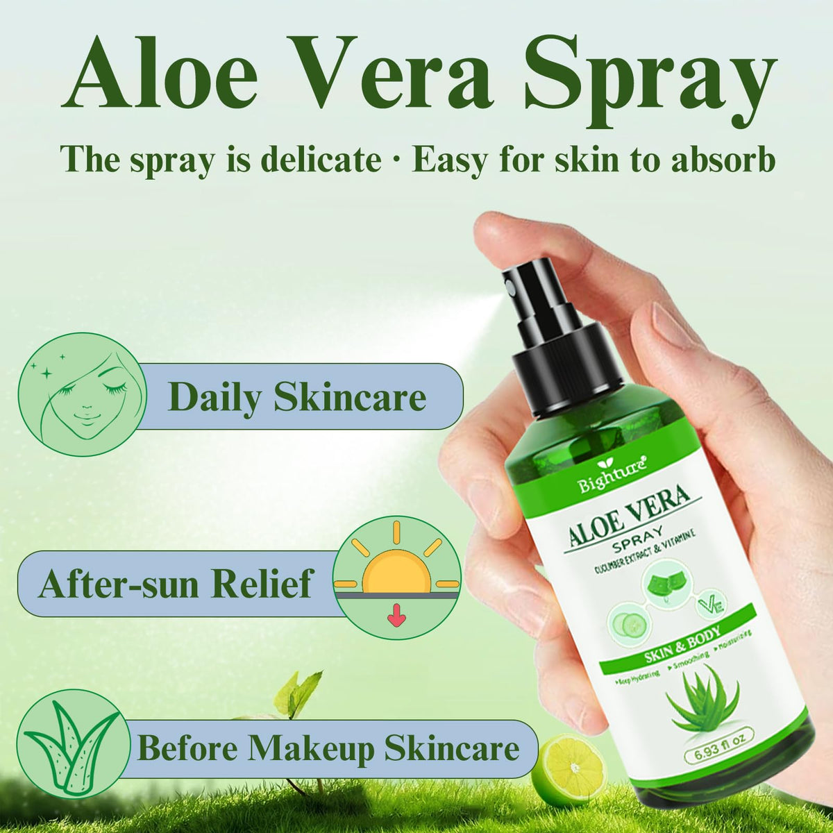 BIGHTURE Aloe Vera Spray with cucumber essence for soothing moisture