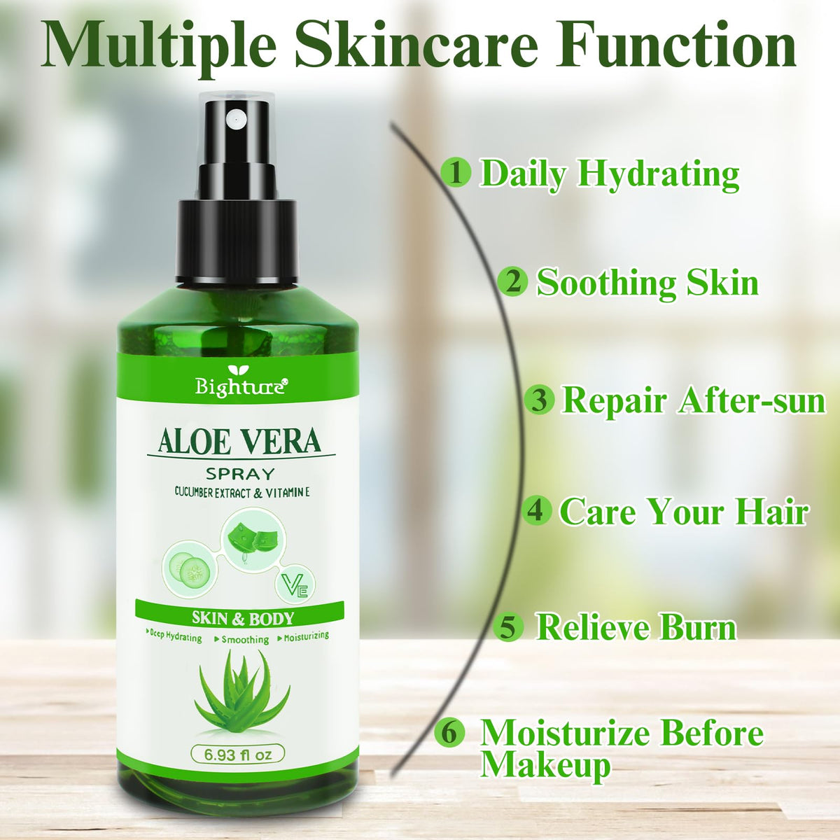BIGHTURE Aloe Vera Spray provides sunburn relief for outdoor days