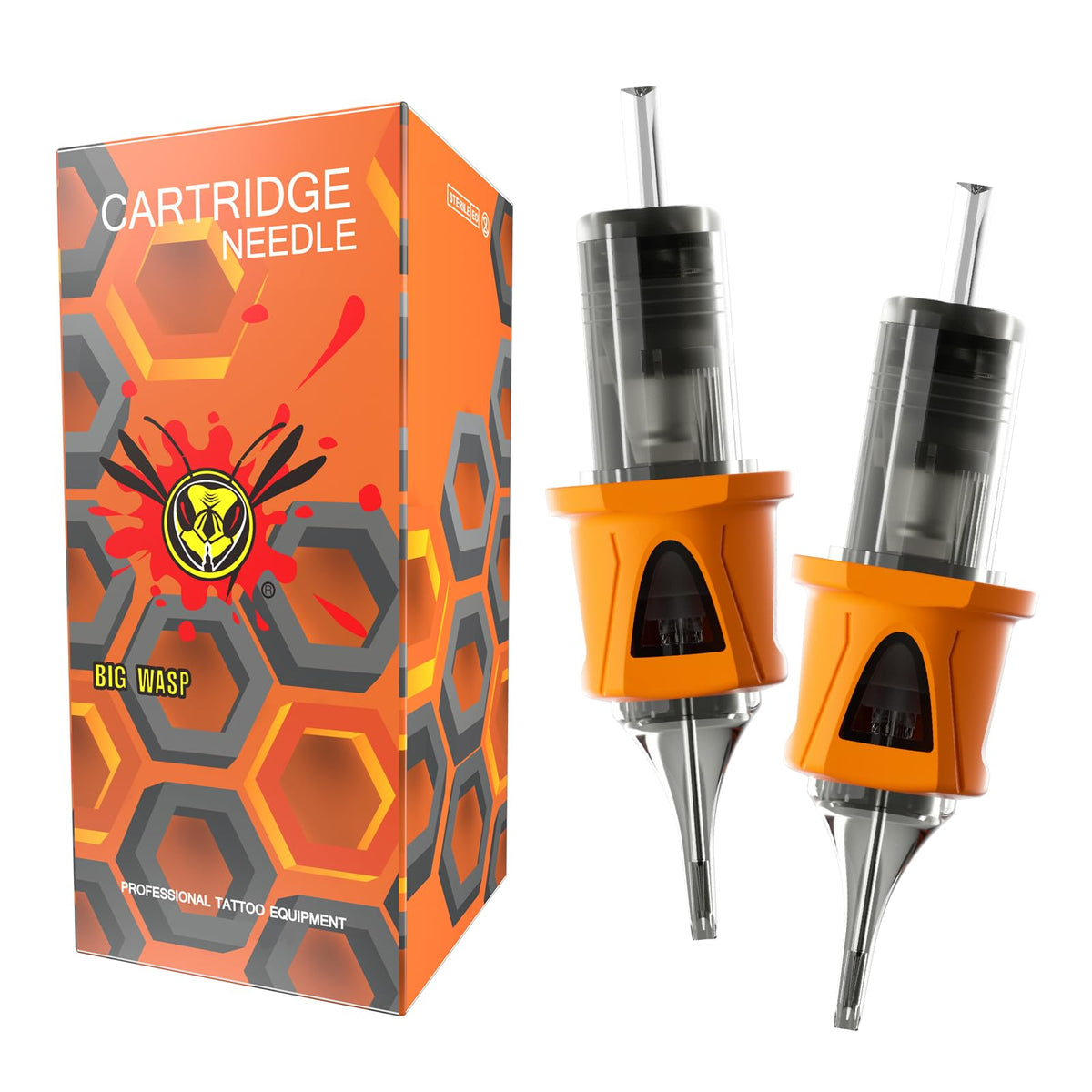 BIGWASP Energy cartridge package shows 50pcs for versatile tattoo setups.