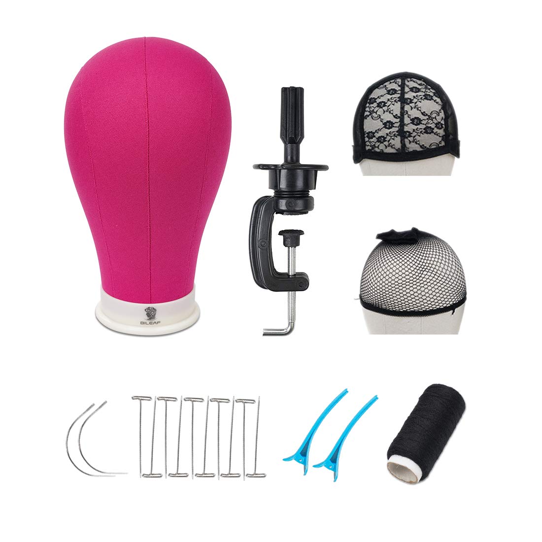 Bileaf 22 inch canvas head Rosy pink with stand for stable wig display
