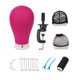 Bileaf 22 inch canvas head Rosy pink with stand for stable wig display