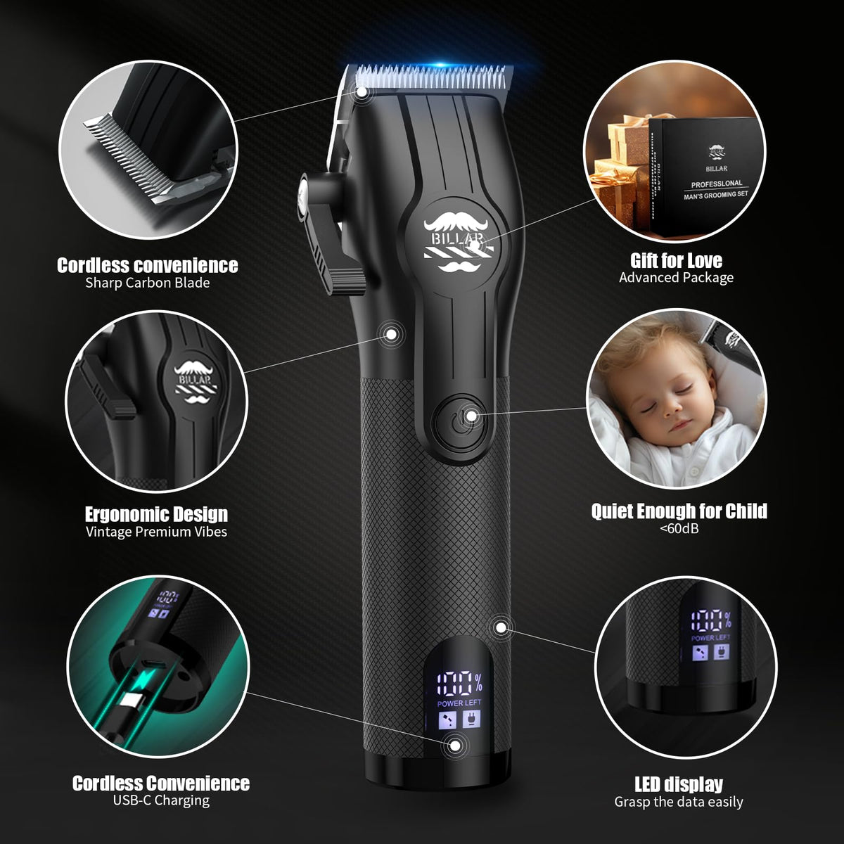 BILLAR cordless barber kit foil shaver for a clean finish