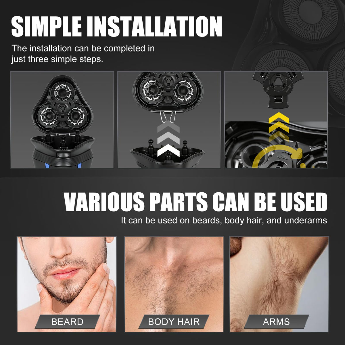 BILLAR two-pack black shaver heads for continued grooming sessions