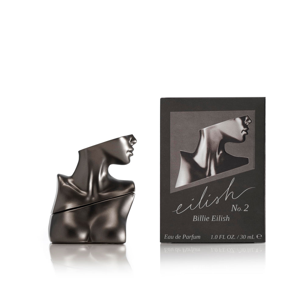 Billie Eilish No. 2 bottle front view highlights the chic woody-floral character for evening wear.