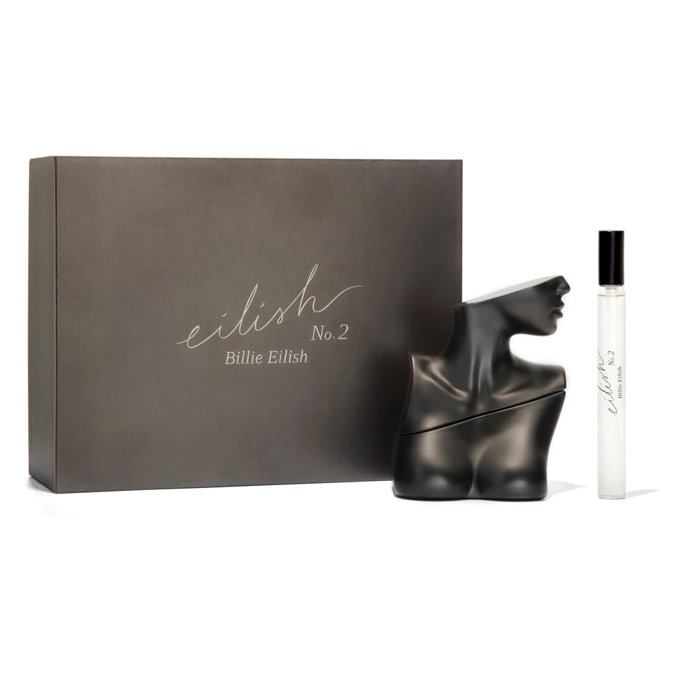 Billie Eilish No. 2 bottle front view showcasing a woody floral profile for daily wear.