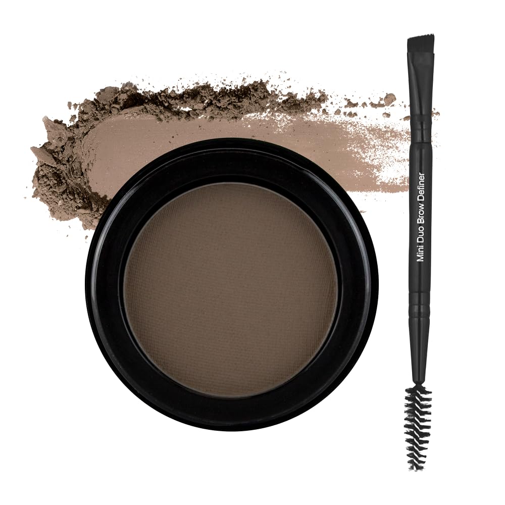 Billion Dollar Brows eyebrow powder taupe compact showing natural, fuller brow look