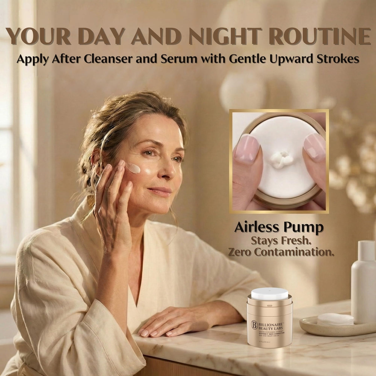 USA-made badge on Billionaire Beauty Labs peptide cream