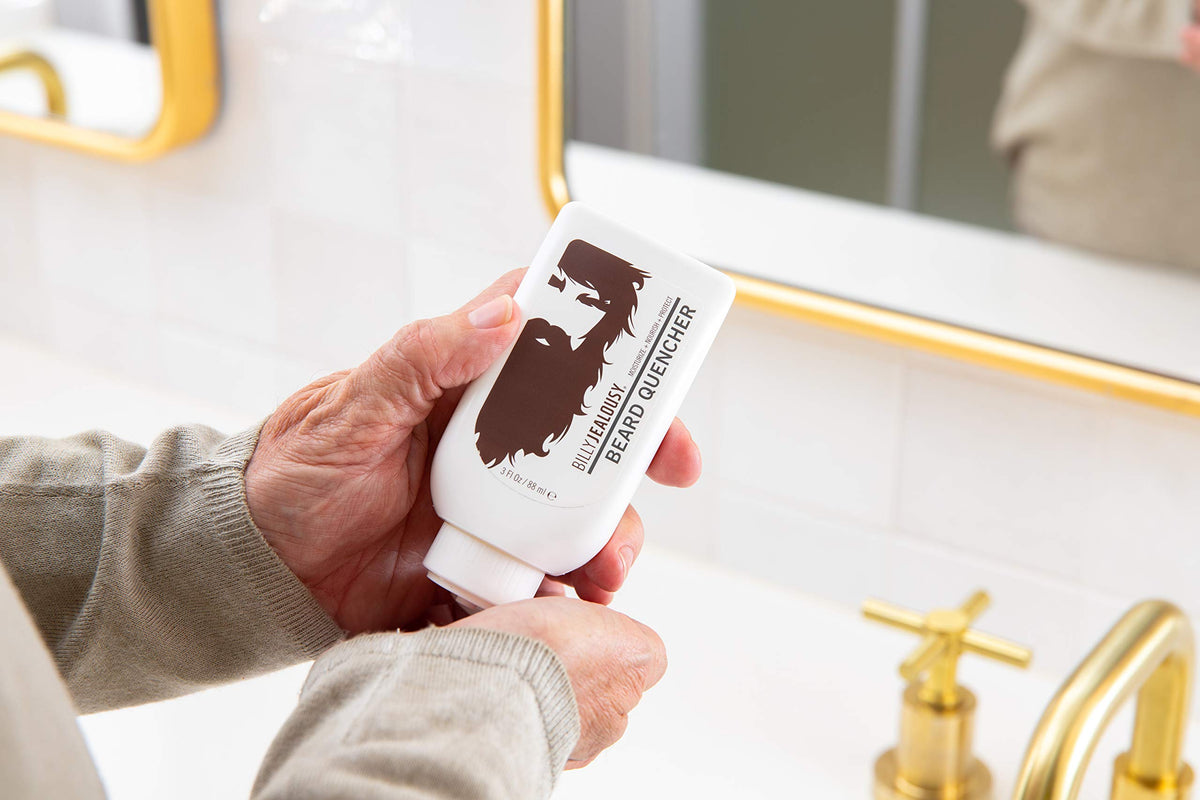 Billy Jealousy Beard Quencher scent—woodsy patchouli musk for a premium daily experience.