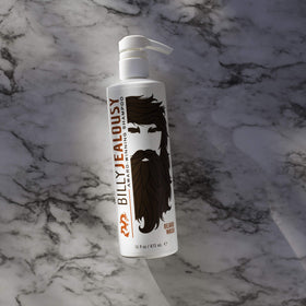 Billy Jealousy Beard Wash packaging with pump top for easy dispensing.