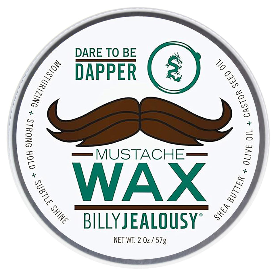 Billy Jealousy Bulletproof Mustache Wax tin with strong hold for all-day styling