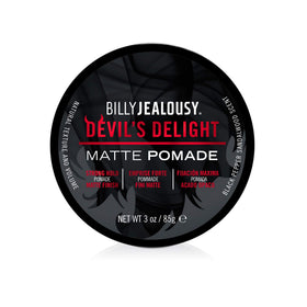 Billy Jealousy Devils Delight pomade jar shows matte finish and added volume.